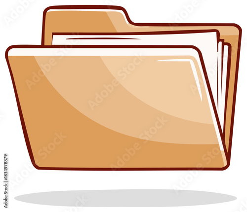Cartoon manila file folder with documents vector illustration icon