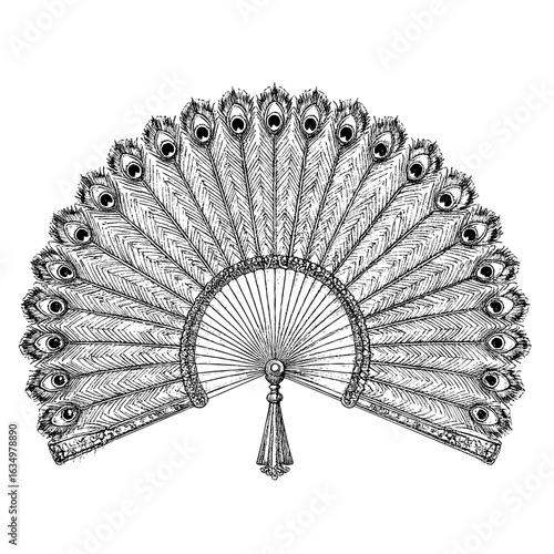 Peacock Feather Fan – Luxurious Victorian Etching