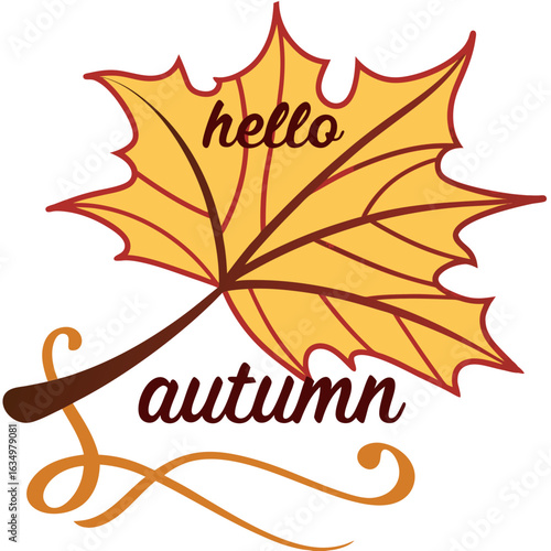 Autumn Leaf Vector Graphic - Hello Fall Season Clip Art for Free Commercial Use Designs 