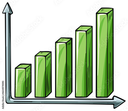 Rising Green Bar Chart with Arrow, Hand-Drawn Style, Isolated Growth Graph