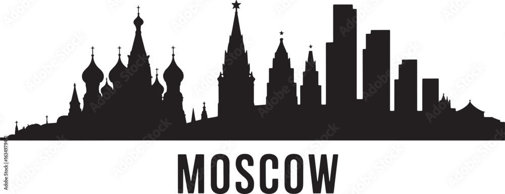 Fototapeta premium Moscow Skyline Silhouette Vector Illustration with Famous Landmarks and Monuments Design