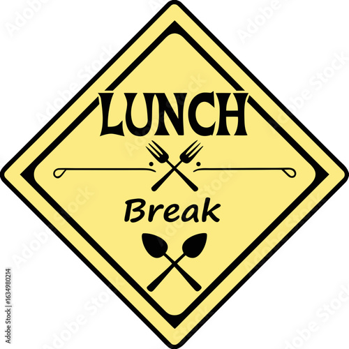 Restaurant lunch break sign with crossed fork and spoon symbol for food service and dining establishment vector design