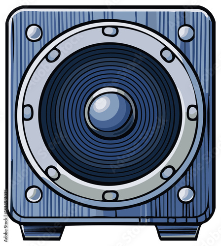 Blue Speaker with Wood Grain Texture and Silver Accents, Audio Equipment Illustration