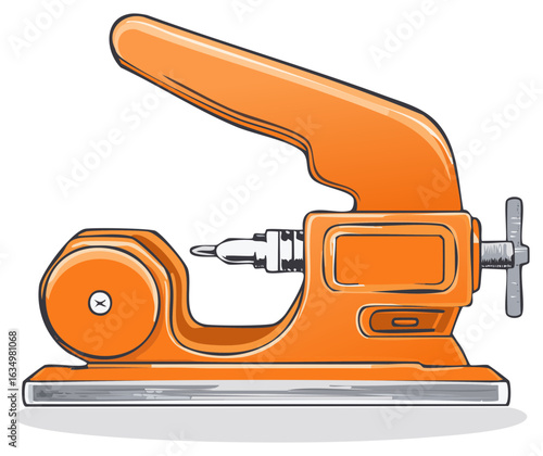 Orange craft tool clamp with a rotating handle and adjustable jaw