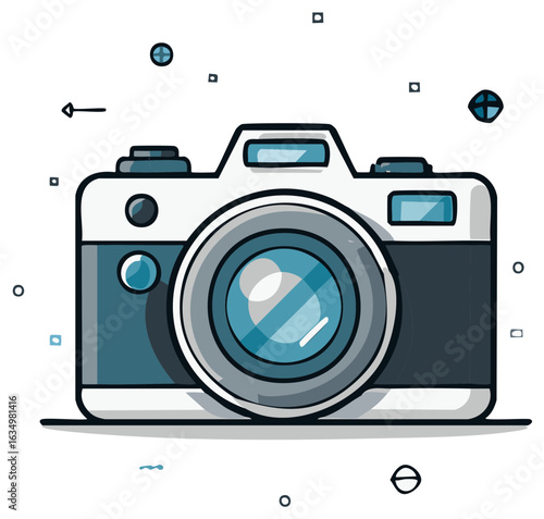 Stylized Digital Camera with Retro Design and Abstract Elements