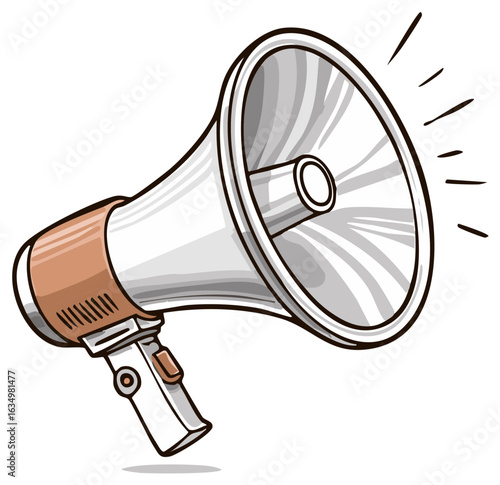 Cartoon megaphone illustration broadcasting sound waves for announcement or protest