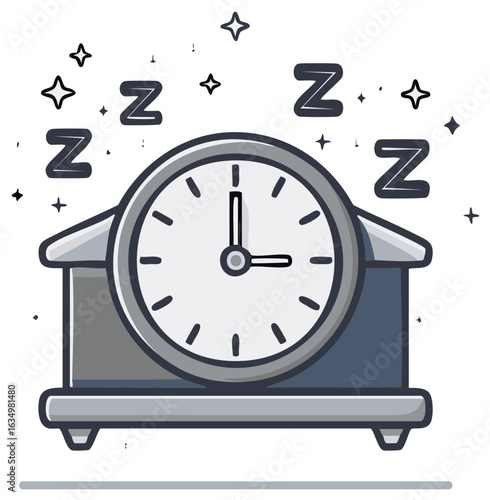 Cartoon Alarm Clock with Sleeping Z Symbols, Nap Time and Rest Icons