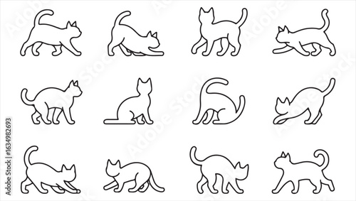 Collection of Feline Iconography Depicting Cats in Different Poses and Actions