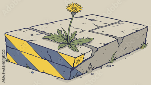 Dandelion growing through cracked concrete block illustration nature finds a way resilience concept art
