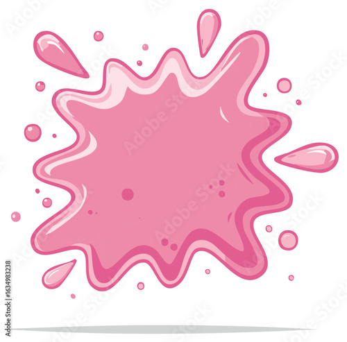 Cartoon pink bubble gum splat or slime splash with glossy highlights vector illustration