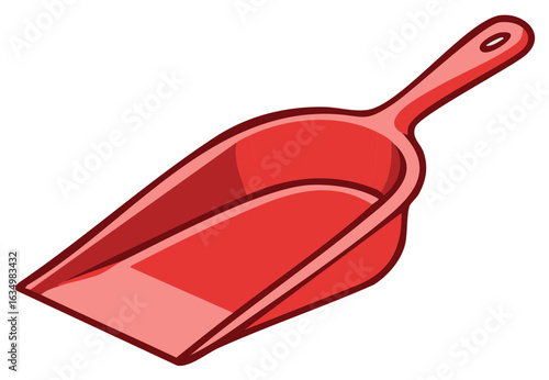 Red Plastic Dustpan with Handle Cleaning Tool Household Chore Illustration