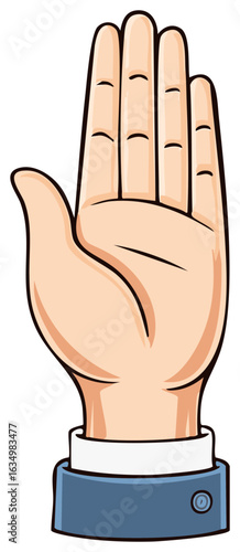 Cartoon Hand Raised Gesture with Five Fingers and Business Attire