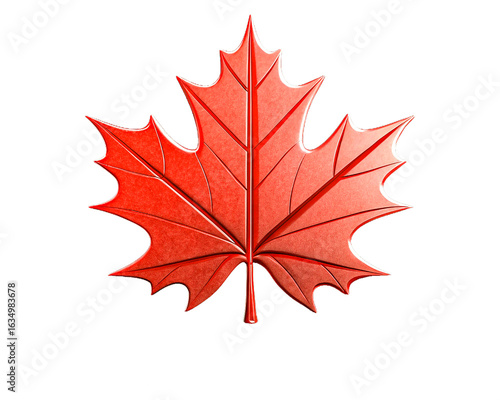3D rendered red metallic maple leaf