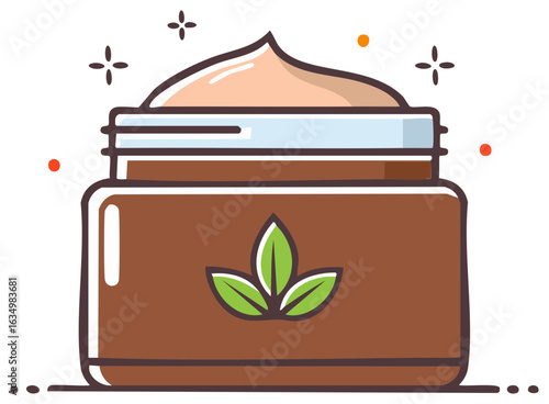 Cosmetic Cream Jar with Plant Logo Organic Skincare Product Icon