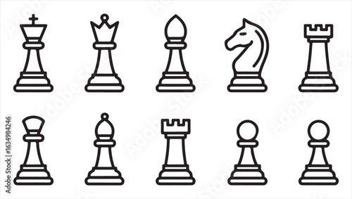 Set of Chess Piece Icons Representing Chessboard Figures for Strategy and Board Game Designs