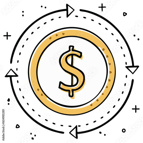 Hand Drawn Money Flow Cycle Icon Continuous Financial Circulation