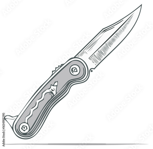 Vector illustration of a modern folding pocket knife with a sharp metal blade and detailed handle