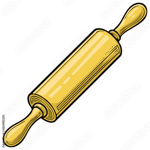 Classic Wooden Rolling Pin Isolated on White Background for Baking and Dough Preparation