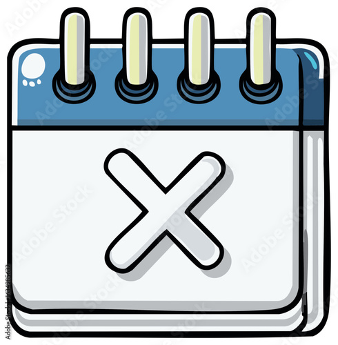 Illustrated calendar icon with bold X mark symbolizing cancellation, deletion, or error