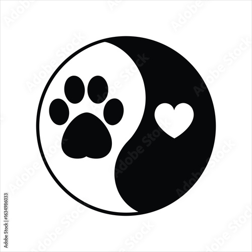 Yin Yang Paw Heart Silhouette Icon Vector