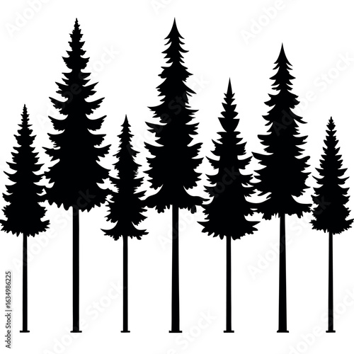 Pine Tree Silhouette – Detailed Evergreen Conifer Vector | Natural Forest Tree Clipart for Nature & Winter Designs