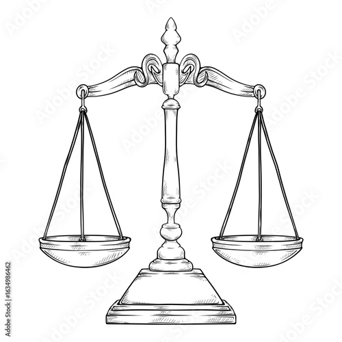 vector line art drawing illustration of a antique scales