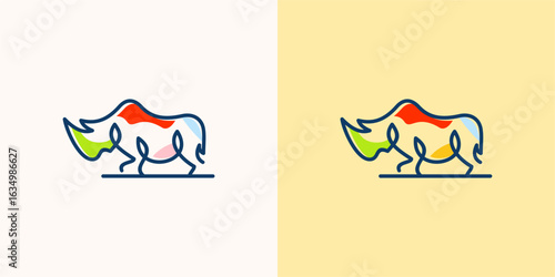 Colorful Rhino Line Art Logo
