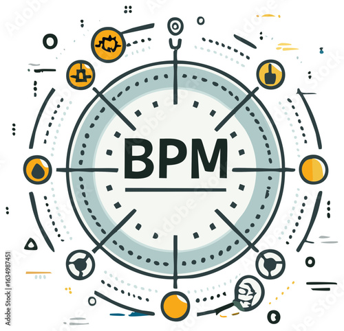 BPM Business Process Management Concept Circle Diagram Doodle Style Illustration