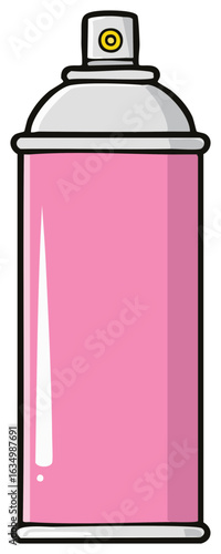 Bright pink aerosol spray paint can cartoon vector illustration