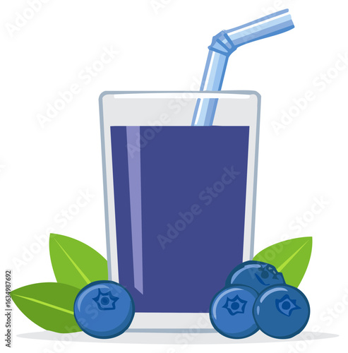 Fresh blueberry fruit juice or smoothie in a glass with a straw vector illustration