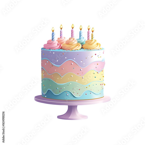 Fantasy birthday cake floating on clouds dreamy theme PNG