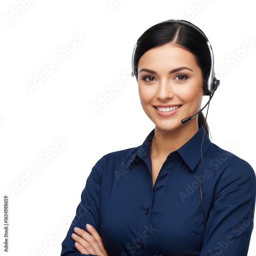 Smiling woman wearing headset isolated on transparent background