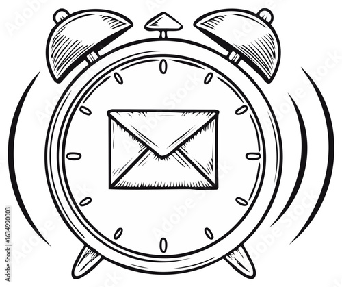 Ringing Alarm Clock with Envelope Reminder Alert Icon Sign