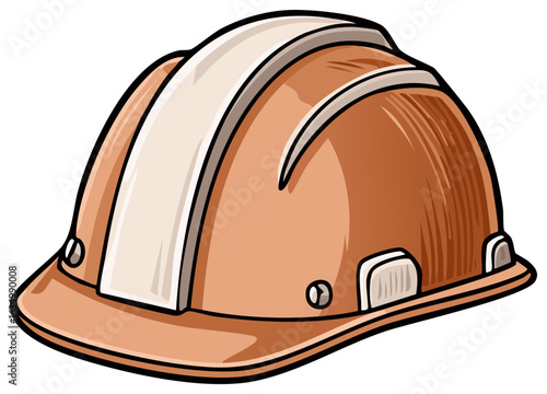 Illustration of a sturdy orange construction hard hat with a cream colored stripe for head protection.