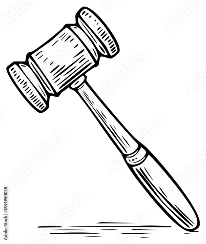 Hand Drawn Wooden Gavel Vector Illustration for Court Justice and Legal Actions