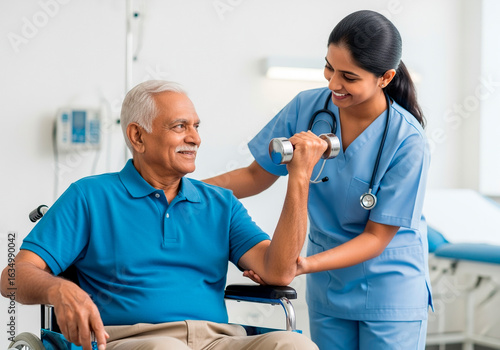 Nurse helping elderly man at home, healthcare support, senior care service