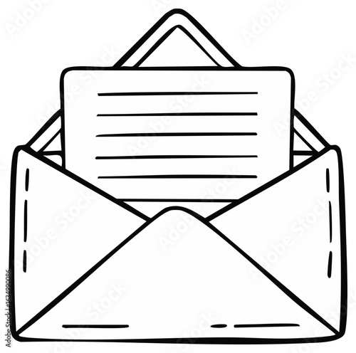 Open Envelope with Lined Paper Inside Hand Drawn Style