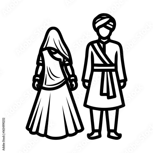 Rajasthani Ghagra Odhani Angrakha Couple Vector - Traditional Folk Cultural Logo Design
