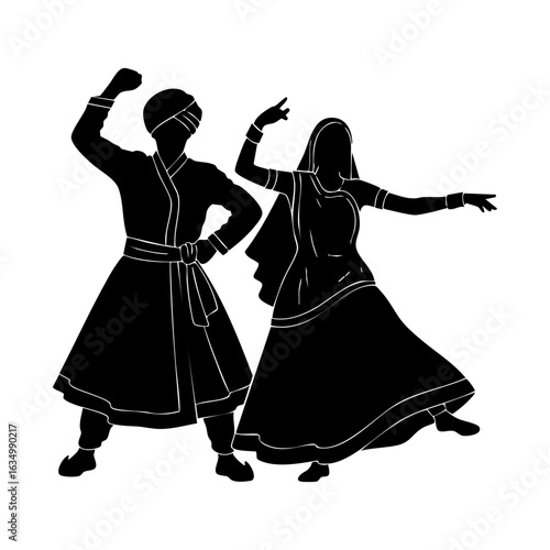 Rajasthani Ghagra Odhani Angrakha Couple Vector - Traditional Folk Cultural Logo Design