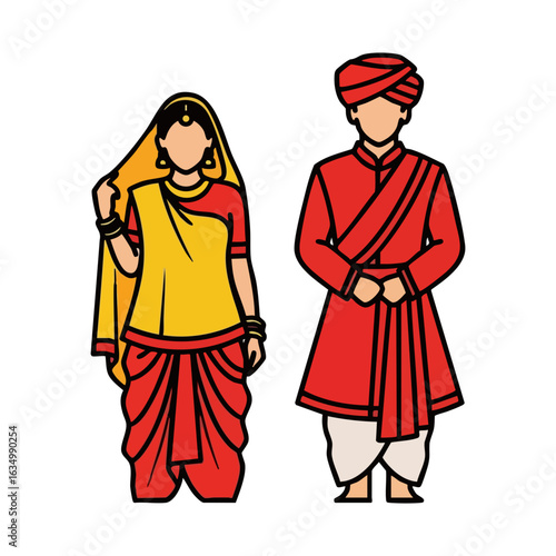 Rajasthani Ghagra Odhani Angrakha Couple Vector - Traditional Folk Cultural Logo Design