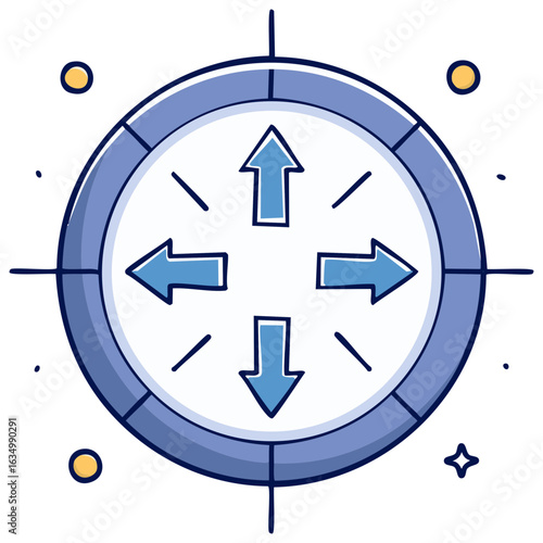 Round Network Router with Blue Arrows Illustrating Connection Cartoon Style, Digital Connectivity, Sending and Receiving Data