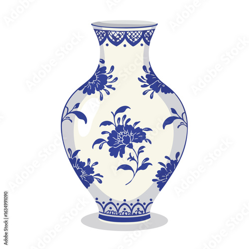 Vector illustration of porcelain vase with blue print elegant style on white background 