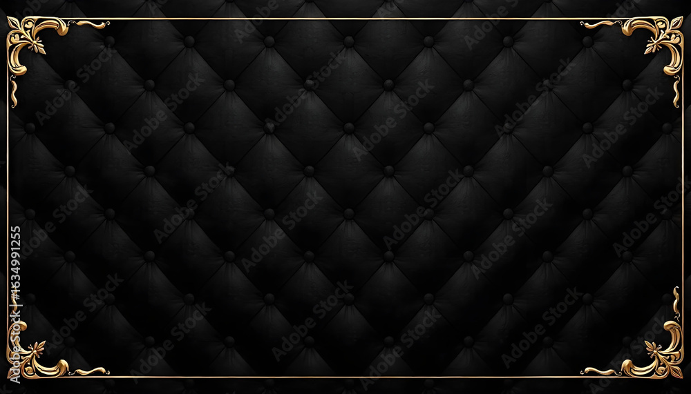 Naklejka premium Ornate Gold Frame on Black Tufted Background texture