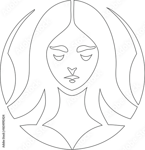 Minimalist woman face outline vector in elegant line art, ideal for wellness spas, cosmetic packaging, and beauty brand logos.

