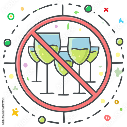 No alcohol sign with wine glasses prohibition concept