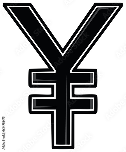 Black and white stylized Yen or Yuan currency symbol graphic icon illustration