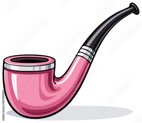 Cartoon Drawing of a Pink Tobacco Smoking Pipe with Black Mouthpiece
