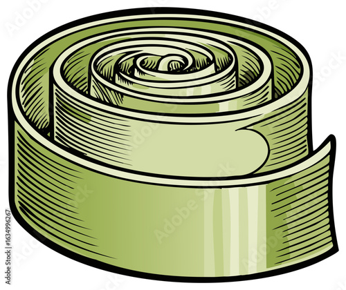 Stylized Rolled Ribbon Illustration Green Band Winding Swirls Pattern
