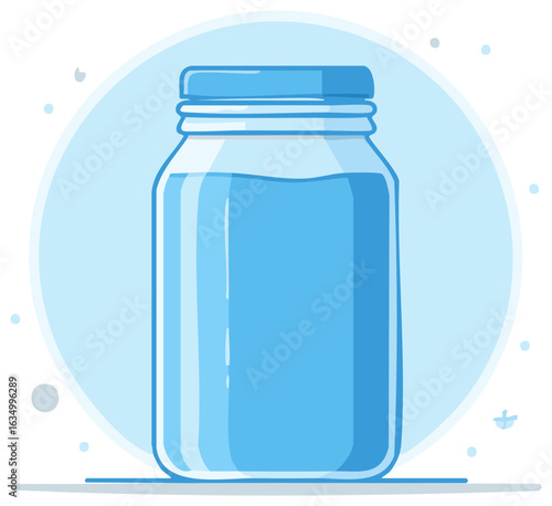 Clear Glass Jar Filled with Refreshing Blue Liquid, Minimalist Design, Illustration, Simple Aesthetic, Clean Lines