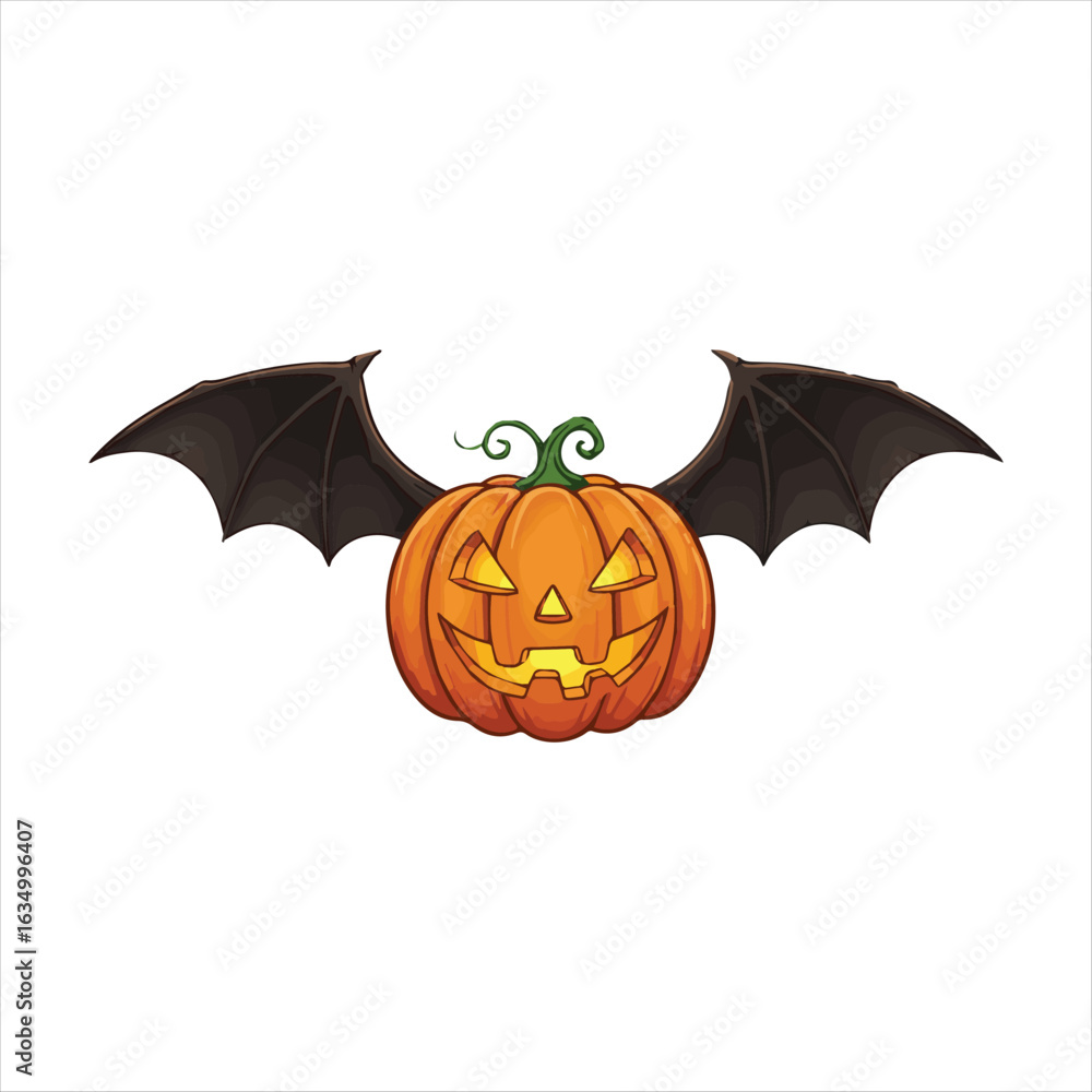 Fototapeta premium Halloween Pumpkin with Bat Wings a Spooky and Festive Decoration for the Holiday Season Featuring a Carved Jack o Lantern